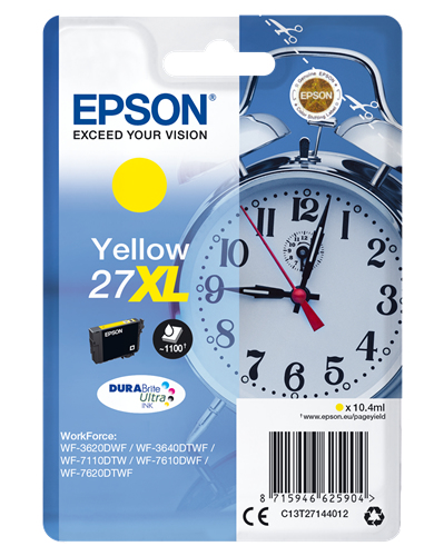 Epson 27XL - 10.4 ml - XL - giallo - originale - cartuccia d'inchiostro - per WorkForce WF-3620, WF-3640, WF-7110, WF-7210, WF-7610, WF-7620, WF-7710, WF-7715, WF-7720