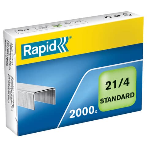 Rapid Standard - Punti metallici - 21/4 - 4 mm - acciaio galvanizzato - pacco da 2000 - per Fashion F51; Supreme S21, S51