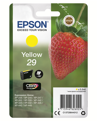 Epson 29 - 3.2 ml - giallo - originale - blister - cartuccia d'inchiostro - per Expression Home XP-245, 247, 255, 257, 332, 342, 345, 352, 355, 435, 442, 445, 452, 455