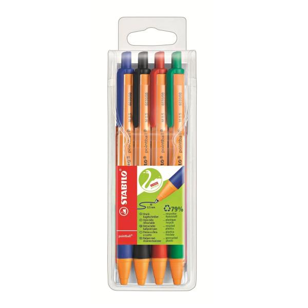 STABILO pointball - Penna a sfera - nero, rosso, blu, verde - 0.5 mm - medio - retrattile (pacchetto di 4)