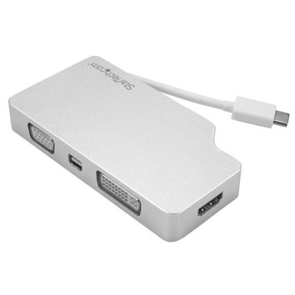 StarTech.com Adattatore USB C a HDMI, VGA, Mini DisplayPort o DVI - Adattatore multiporta USB tipo C per monitor HDMI 1.4 o mDP 1.2 (4K) - VGA o DVI (1080p) - Alluminio - Argento (CDPVGDVHDMDP) - Adattatore video - 24 pin USB-C maschio a HD-15 (VGA), DVI-D, HDMI, Mini DisplayPort femmina - 10.5 cm - argento - supporto 4K, attivo