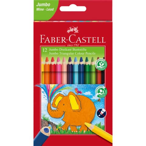 Faber-Castell Jumbo - Pastello colorato - colori assortiti brillanti - 5.4 mm - extra spesso (pacchetto di 12)