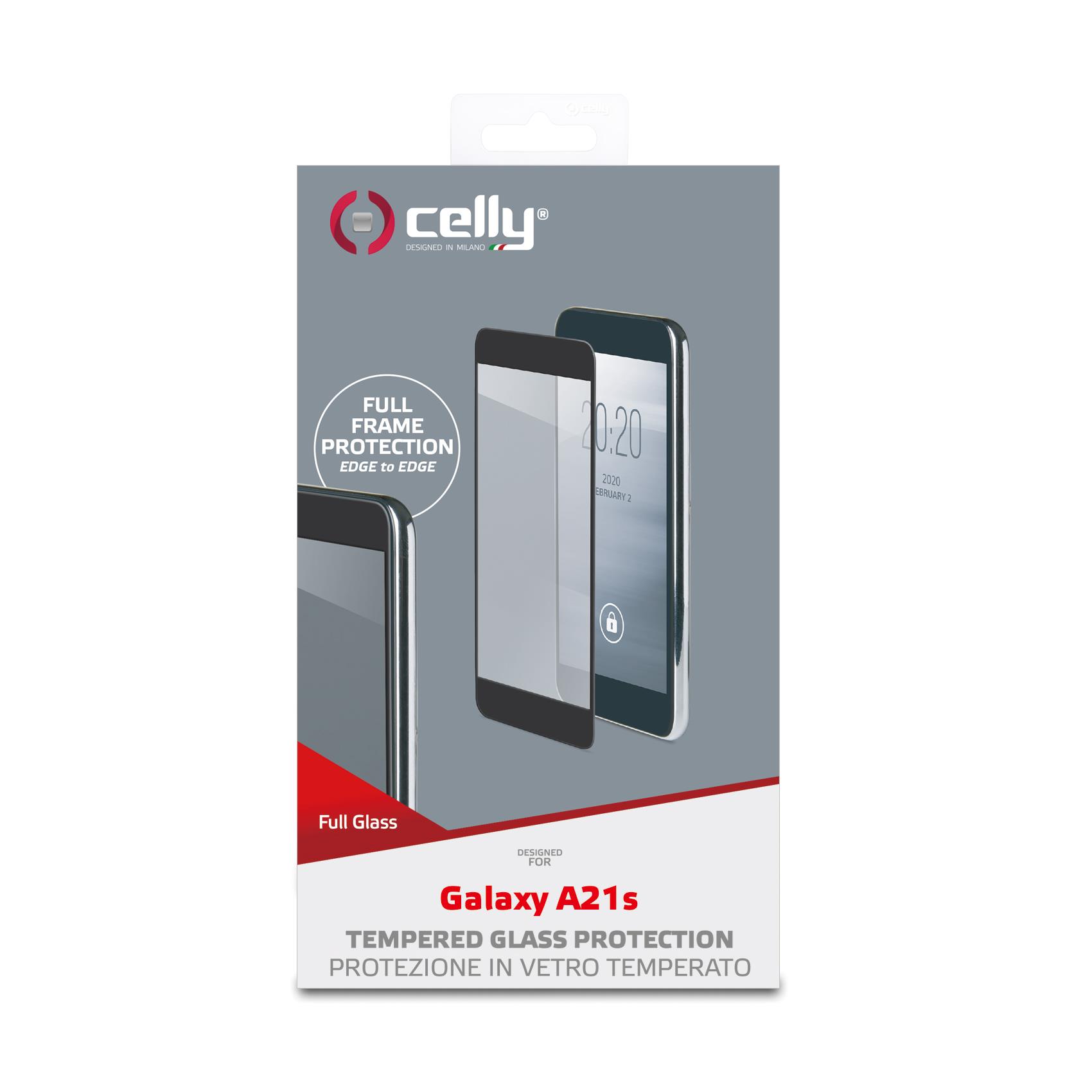 Celly Full Glass - Protezione per schermo per telefono cellulare - vetro - colore telaio nero - per Samsung Galaxy A21s