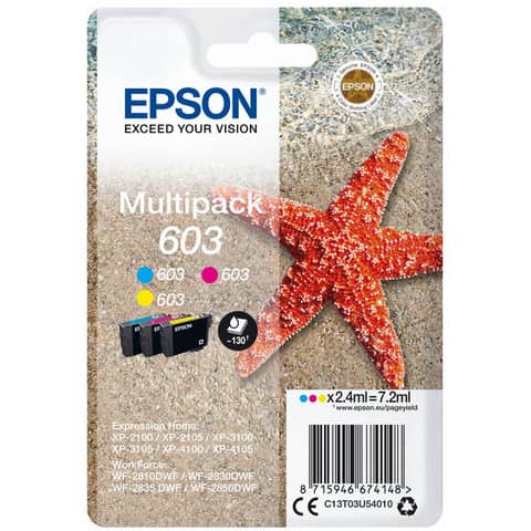 Epson 603 Multipack - Confezione da 3 - giallo, ciano, magenta - originale - blister - cartuccia d'inchiostro - per Expression Home XP-2150, 2155, 3150, 3155, 4150, 4155; WorkForce WF-2820, 2840, 2845, 2870