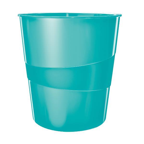 Leitz WOW Plus - Cestino della spazzatura - 15 L - maniglie - polistirene - azzurro ghiaccio metallizzato