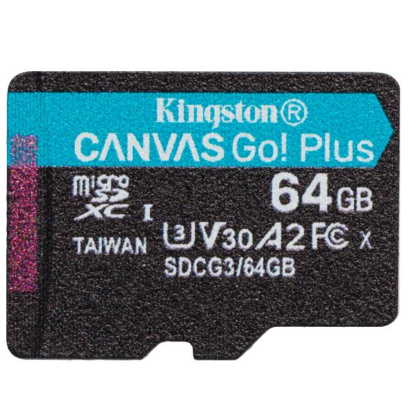 Kingston Canvas Go! Plus - Scheda di memoria flash - 64 GB - A2 / Video Class V30 / UHS-I U3 / Class10 - UHS-I microSDXC