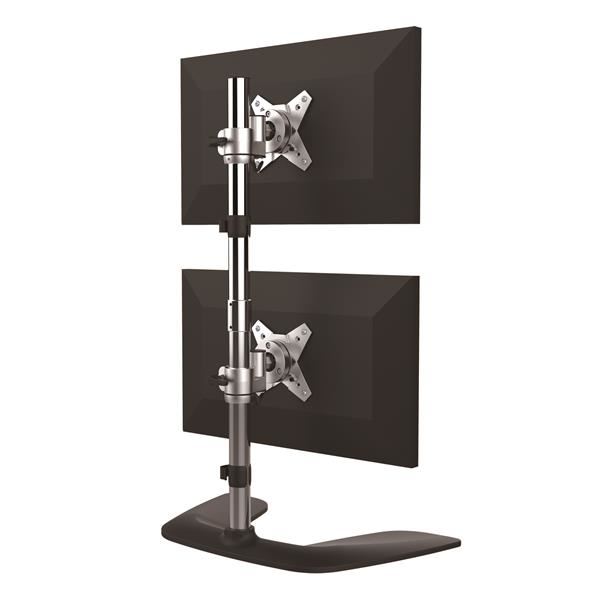 StarTech.com Stand Verticale per doppio Monitor fino a 27" VESA - Altezza regolabile - Supporto per 2 schermi da Scrivania - Supporto - per 2 monitor - plastica, Alluminio - nero, argento - dimensione schermo: 13"-27" - supporto per scrivania