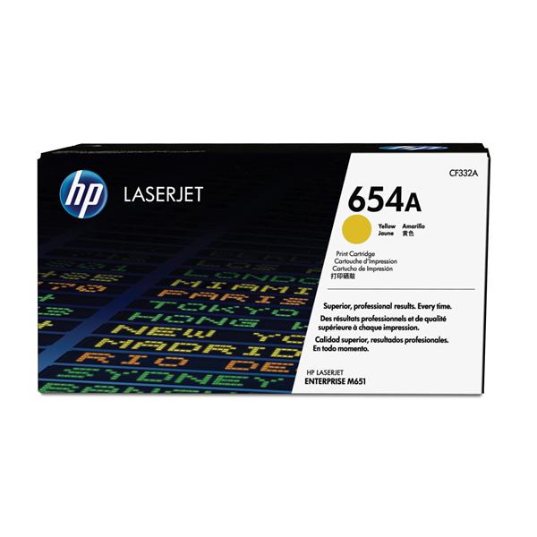 HP 654A - Giallo - originale - LaserJet - cartuccia toner (CF332A) - per Color LaserJet Enterprise M651dn, M651n, M651xh; Color LaserJet Managed M651dnm, M651xhm