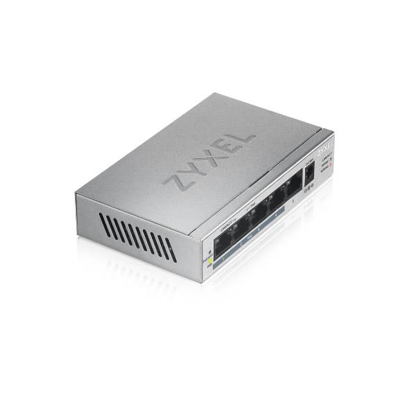 Zyxel GS1005HP - Switch - unmanaged - 4 x 10/100/1000 (PoE+) + 1 x 10/100/1000 - desktop, montaggio a parete - PoE (60 W)