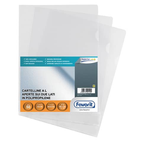 Favorit PRATIC SUPERIOR - Cartella a L - per 220 x 300 mm - trasparente (pacchetto di 50)