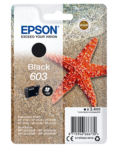 Epson 603 - 3.4 ml - nero - originale - blister - cartuccia d'inchiostro - per Expression Home XP-2150, 2155, 3150, 3155, 4150, 4155; WorkForce WF-2820, 2840, 2845, 2870