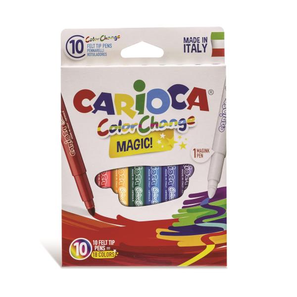 Carioca ColorChange Magic! - Penna punta in fibra - non permanente - colori assortiti - 6 mm (pacchetto di 10)