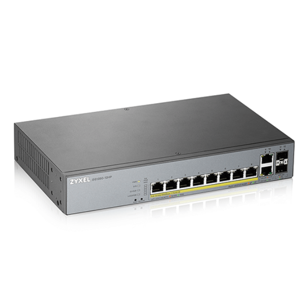 Zyxel GS1350-12HP - Switch - intelligente - 8 x 10/100/1000 (PoE+) + 2 x 10/100/1000 (uplink) + 2 x Gigabit SFP (uplink) - desktop, montabile su rack - PoE+ (130 W)