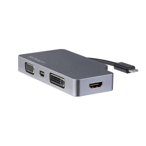 StarTech.com Adattatore USB C a HDMI, VGA, Mini DisplayPort o DVI - Adattatore multiporta USB tipo C per monitor HDMI 2.0 o mDP 1.2 (4K 60Hz) - VGA o DVI (1080p) - Grigio siderale (CDPVDHDMDP2G) - Adattatore video - USB-C maschio a HD-15 (VGA), DVI-I, HDMI, Mini DisplayPort femmina - grigio spazio - convertitore attivo, Supporta 1920 x 1200 (WUXGA) 60 Hz (DVI e VGA), Supporto 4K 24 Hz (4096 x 2160) (HDMI), Supporta 4 K 60 Hz (3840 x 2160) (HDMI), Supporta 4K 60 Hz (4096 x 2160) (mDP)