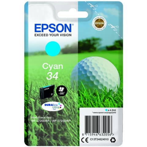 Epson 34 - 4.2 ml - ciano - originale - cartuccia d'inchiostro - per WorkForce Pro WF-3720, WF-3720DWF, WF-3725DWF