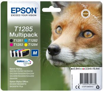 Epson T1285 Multipack - Confezione da 4 - 16.4 ml - nero, giallo, ciano, magenta - originale - cartuccia d'inchiostro - per Stylus S22, SX130, SX230, SX235, SX430, SX435, SX438, SX440, SX445; Stylus Office BX305