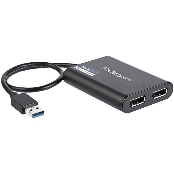 StarTech.com USB 3.0 to Dual DisplayPort Adapter 4K 60Hz, DisplayLink Certified, Video Converter with External Graphics Card - Mac & PC (USB32DP24K60) - Adattatore DisplayPort - USB Tipo A (M) a DisplayPort (F) - USB 3.0 - 30 cm - supporta 4K 60 Hz (4096 x 2160) - nero