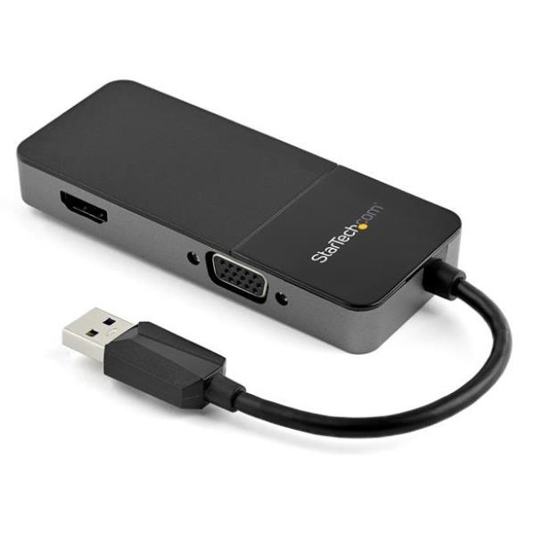 StarTech.com Adattatore USB 3.0 a HDMI e VGA - Convertitore adattatore multiporta 4K/1080p USB Type-A per doppio monitor - Scheda video grafica esterna - USB Dongle per 2 display (USB32HDVGA) - Adattatore video - USB Tipo A maschio a HD-15 (VGA), HDMI femmina - nero, argento