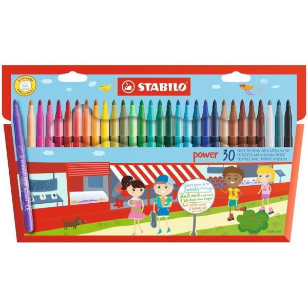 STABILO power - Penna punta in fibra - colori assortiti - 2 mm - larga (pacchetto di 30)