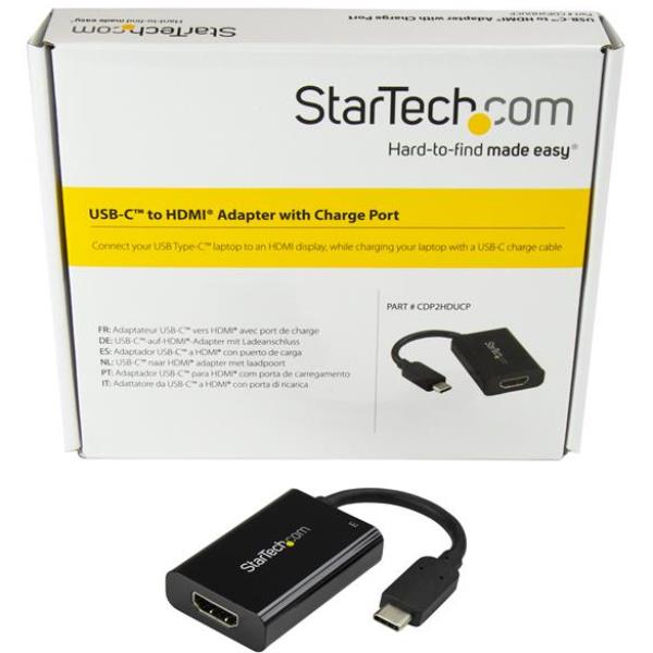 StarTech.com USB C to HDMI 2.0 Adapter with Power Delivery, 4K 60Hz USB Type-C to HDMI Display/Monitor Video Converter, 60W PD Pass-Through Charging Port, Thunderbolt 3 Compatible, Black - USB-C Display Adapter (CDP2HDUCP) - Adattatore video - USB-C maschio a HDMI, USB-C (solo alimentazione) femmina - nero - USB Power Delivery (60W), supporta 4K 60 Hz (4096 x 2160)