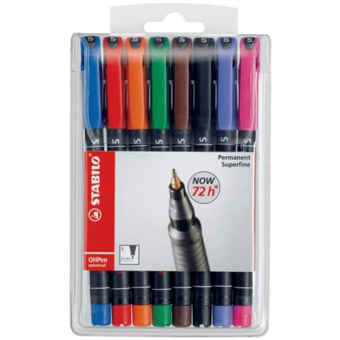 STABILO OHPen universal - Penna a punta sottile - permanente - per lucidi - colori assortiti - 0.4 mm - superfine (pacchetto di 8)