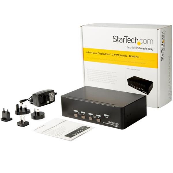 StarTech.com Switch KVM a 4 porte per Dual DisplayPort - 4k 60Hz - Switch KVM / audio / USB - 4 x KVM / audio / USB - 1 utente locale - desktop, montabile su rack