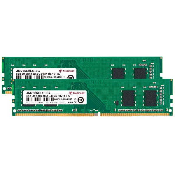 Transcend JetRAM - DDR4 - kit - 16 GB: 2 x 8 GB - DIMM 288-PIN - 2666 MHz / PC4-21300 - 1.2 V - senza buffer - non ECC