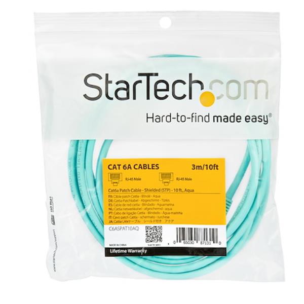 StarTech.com Cavo di rete Ethernet RJ45 CAT6a da 10m - Acqua - Cavo in rame - Cavo Network (6ASPAT10MAQ) - Cavo patch - RJ-45 (M) a RJ-45 (M) - 10 m - STP - CAT 6a - stampato, antiaggrovigliamento - aqua