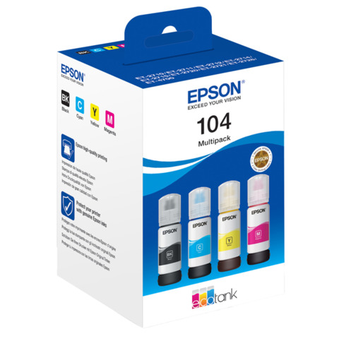 Epson EcoTank 104 - Confezione da 4 - nero, giallo, ciano, magenta - originale - ricarica inchiostro - per EcoTank ET-1810, 2715, 2721, 2810, 2811, 2812, 2814, 2815, 2820, 2821, 2825, 2826, 4800