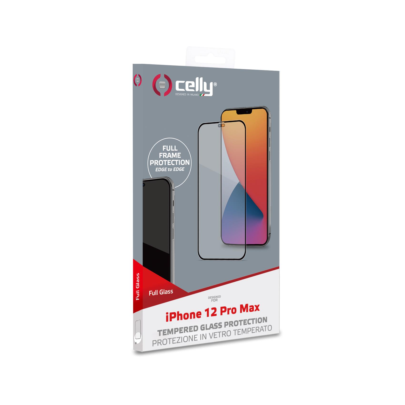 Celly Full Glass - Protezione per schermo per telefono cellulare - vetro - colore telaio nero - per Apple iPhone 12 Pro Max