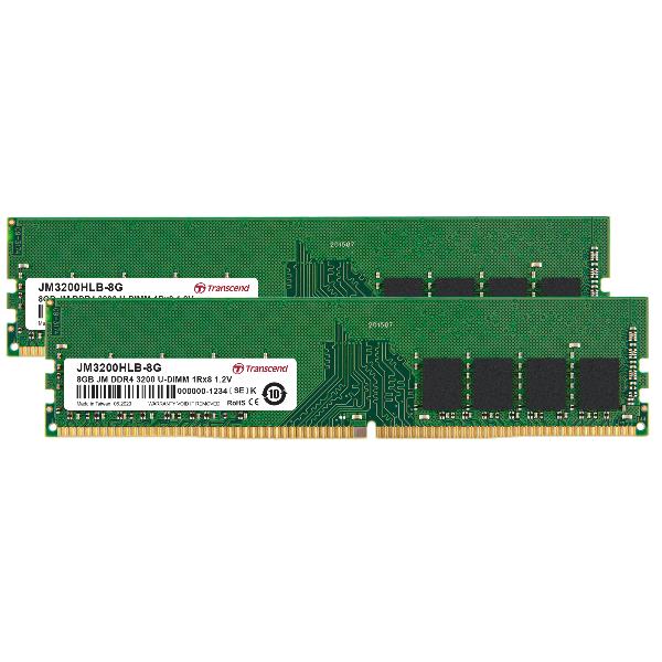 Transcend JetRAM - DDR4 - kit - 16 GB: 2 x 8 GB - DIMM 288-PIN - 3200 MHz / PC4-25600 - CL22 - 1.2 V - senza buffer - non ECC