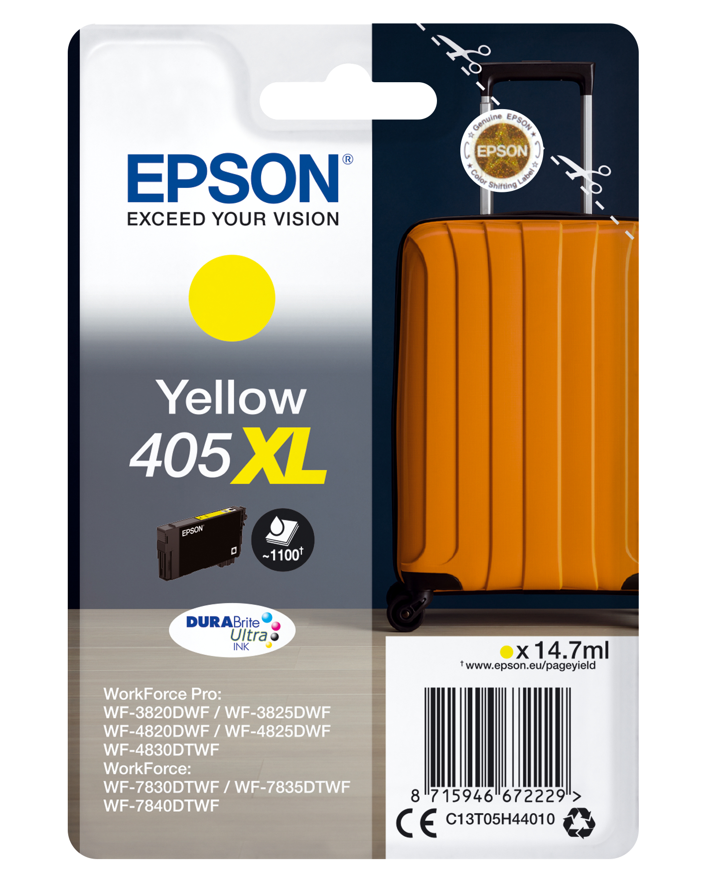 Epson 405XL - 14.7 ml - XL - giallo - originale - blister - cartuccia d'inchiostro - per WorkForce WF-7310, 7830, 7835, 7840; WorkForce Pro WF-3820, 3825, 4820, 4825, 4830, 7840