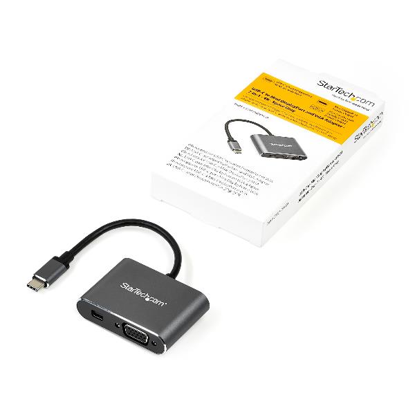 StarTech.com Adattatore video multiporta USB-C - Mini DisplayPort o VGA - 4K 60Hz - Convertitore USB Type C a mDP o VGA (CDP2MDPVGA) - Adattatore video - USB-C (M) a HD-15 (VGA), Mini DisplayPort (F) - DisplayPort 1.2 - 15.24 m - supporto 4K - grigio spazio