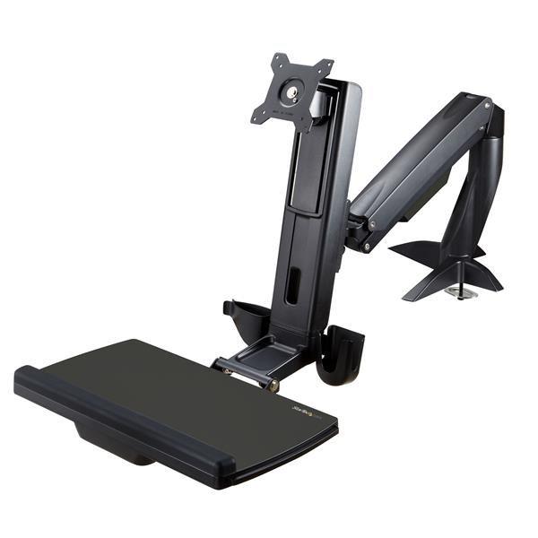 StarTech.com Braccio regolabile per postazione di lavoro Sit-Stand per monitor VESA 34" - Supporto ergonomico articolato (ARMSTSCP1) - Kit montaggio (placca base, colonna, rondella, porta tastiera, rondelle, braccio per monitor, staffa con morsetto, base, tappetino base) - per monitor / tastiera - dimensione schermo: fino a 24" - desktop - per P/N: LAPTOP-SIT-STAND