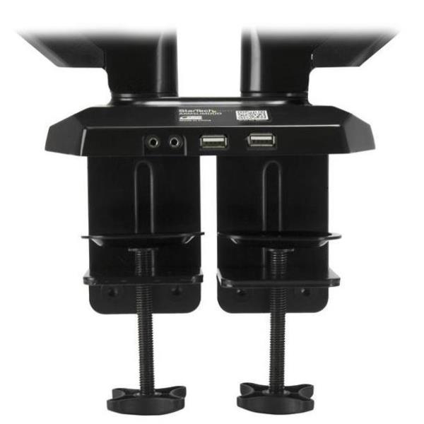 StarTech.com Supporto a Doppio Braccio per dual Monitor con 2 porte USB e Audio Pass-Through - Kit montaggio - braccio regolabile - per display LCD - Alluminio - nero - dimensione schermo: 12"-32" - montabile su desk - per P/N: ACCSMNT, DK30A2DH, DK30C2DAGPD, DK30C2HAGPD, PXT101YUK, TB3DK2DPM2, TB3DK2DPPD