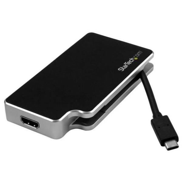 StarTech.com USB C Multiport Adapter - UHD 4K - USB C to VGA / DVI / HDMI - USB C Adapter - USB-C VGA Multiport Adapter (CDPVGDVHDB) - Adattatore video - USB-C maschio a HD-15 (VGA), DVI-I, HDMI femmina - 11 cm - nero, argento - convertitore attivo, Supporta 4 K 30 Hz (3840 x 2160) (HDMI), Supporta 1920 x 1200 (WUXGA) 60 Hz (DVI e VGA)