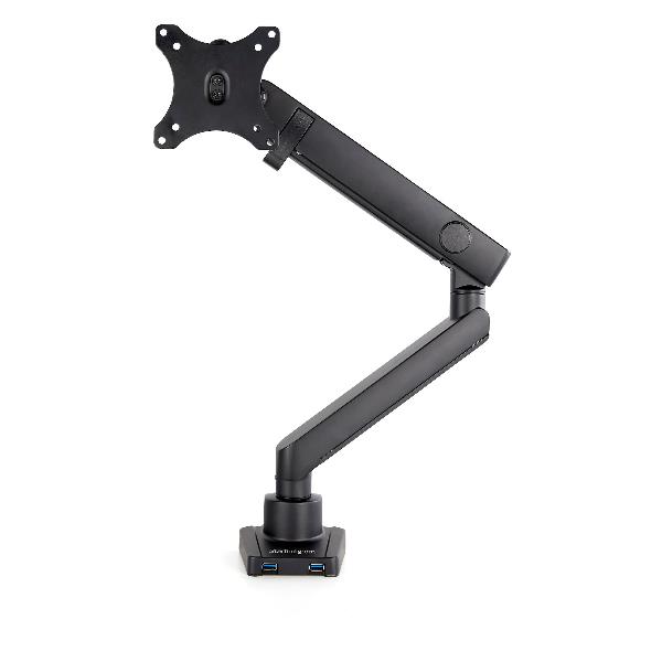 StarTech.com Desk Mount Monitor Arm with 2x USB 3.0 ports, Slim Full Motion Adjustable Single Monitor VESA Mount up to 17.6lbs (8kg) Display, Ergonomic Articulating Arm, Desk Clamp/Grommet - One-touch Adjustment (ARMSLIM2USB3) - Kit montaggio (braccio snodato, morsetto per montaggio su scrivania, morsa a occhiello) - Full-motion Slim - per Display LCD/display LCD curvo - Alluminio pesante - nero - dimensione schermo: 17"-34" - montabile su desk