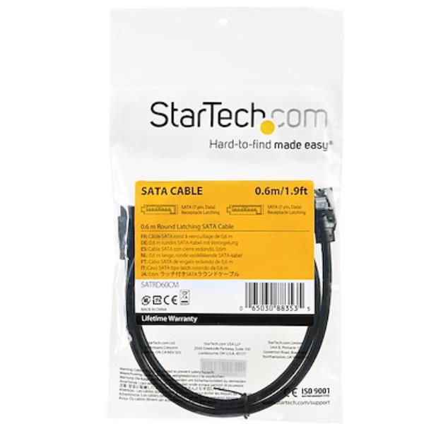 StarTech.com Cavo SATA tondo da 60 cm con connettori latch - 6Gbs - Cavo di alimentazione per disco rigido SATA - Nero (SATRD60CM) - Cavo SATA - Serial ATA 150/300/600 - SATA (R) serrato a SATA (R) serrato - 60 cm - di forma rotonda - nero