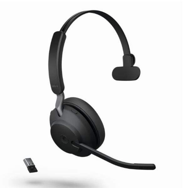 Jabra Evolve2 65 MS Mono - Cuffie con microfono - on-ear - convertibile - Bluetooth - senza fili - USB-A - isolamento dal rumore - nero - Certificato per i team Microsoft