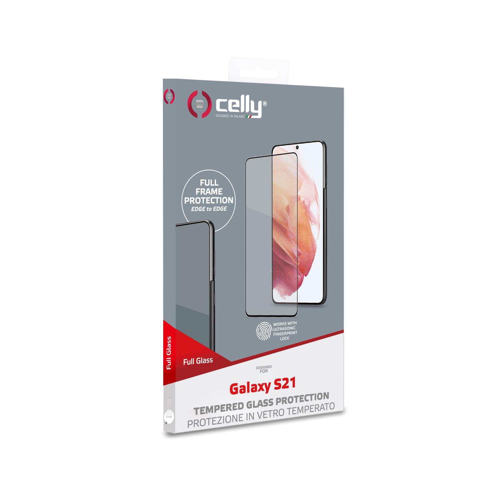 Celly Full Glass - Protezione per schermo per telefono cellulare - vetro - colore telaio nero - per Samsung Galaxy S21 5G