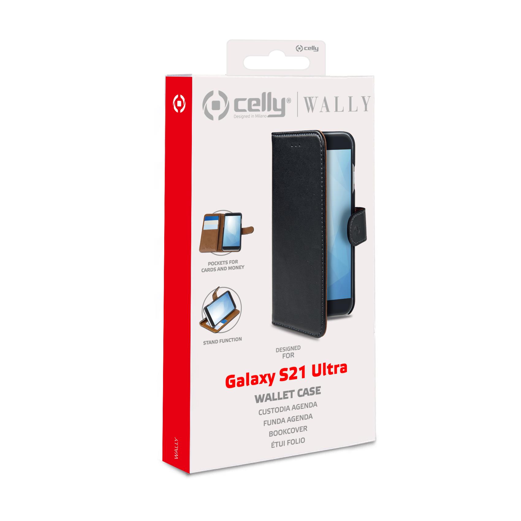 Celly Wally WALLY994 - Flip cover per cellulare - similpelle - nero - per Samsung Galaxy S21 Ultra 5G