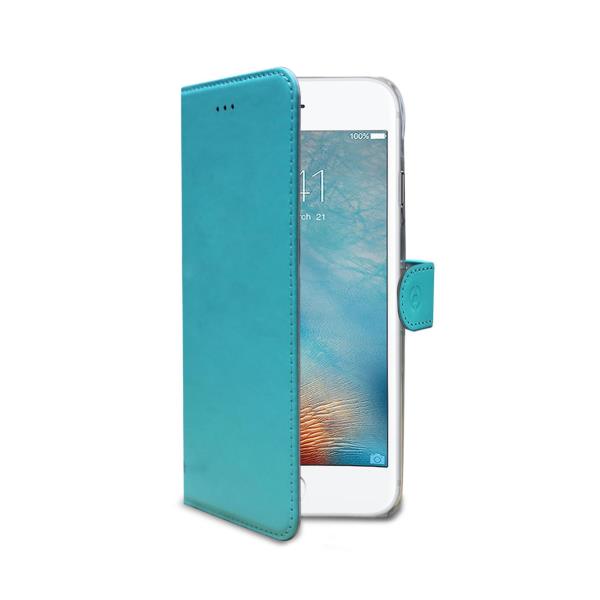 Celly WALLY800TF - Flip cover per cellulare - plastica, similpelle - teal - per Apple iPhone 7, 8, SE (2ª gen)