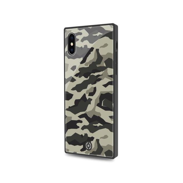 Celly Diamond Square - Cover per cellulare - vetro temperato, poliuretano termoplastico morbido (TPU) - nero - per Apple iPhone X, XS