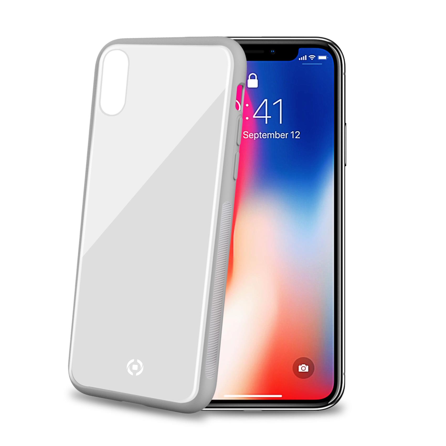 Celly DIAMOND - Cover per cellulare - vetro temperato, poliuretano termoplastico morbido (TPU) - bianco - per Apple iPhone X, XS