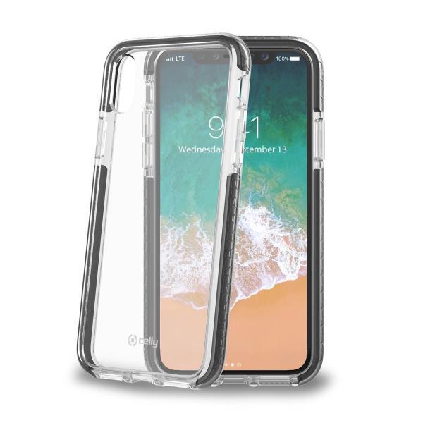 Celly Hexagon2 HEXAGON900BK - Cover per cellulare - policarbonato, elastomero termoplastico (TPE), KIBITON rubber - trasparente - per Apple iPhone X