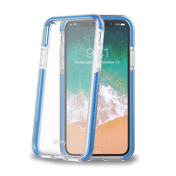 Celly Hexagon2 HEXAGON900LB - Cover per cellulare - policarbonato, elastomero termoplastico (TPE), KIBITON rubber - trasparente - per Apple iPhone X