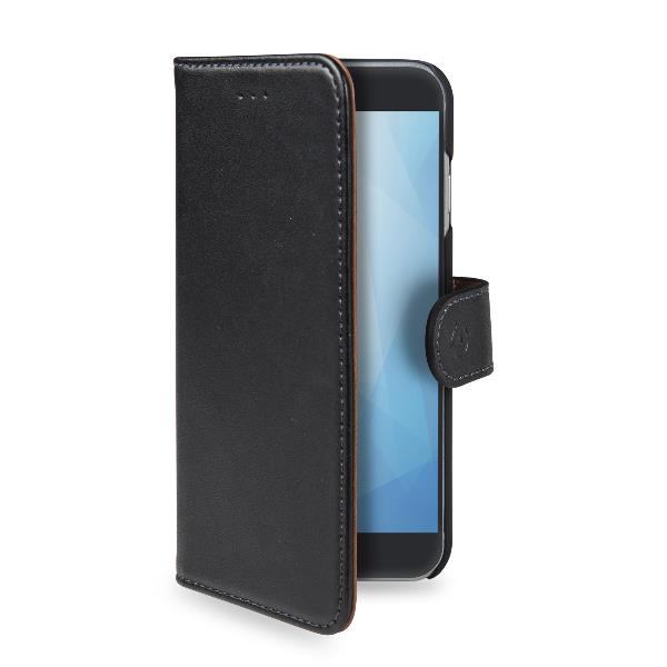 Celly Wally - Flip cover per cellulare - plastica, similpelle - nero - per Huawei Y5II