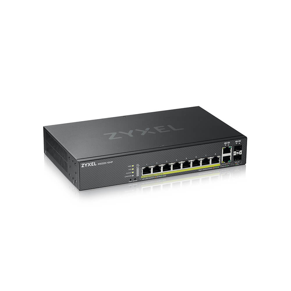 Zyxel GS2220-10HP - Switch - gestito - 8 x 10/100/1000 (PoE+) + 2 x combo Gigabit SFP - montabile su rack, montaggio a parete - PoE+ (180 W)