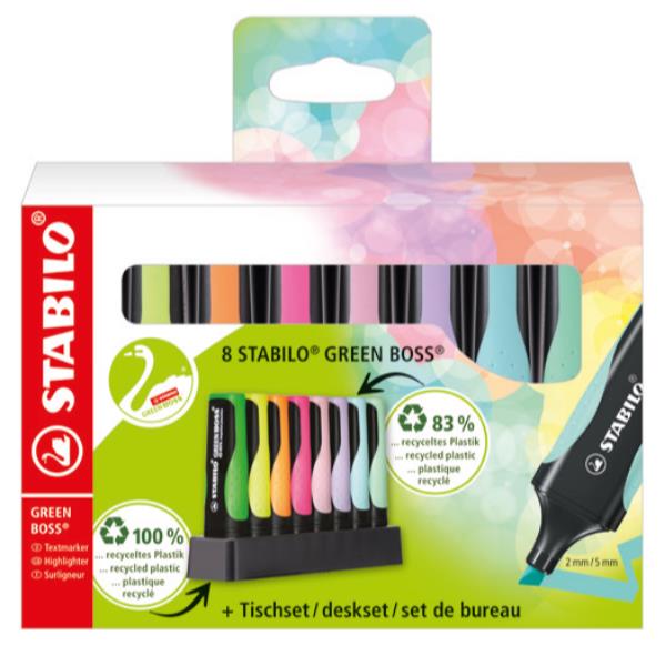 STABILO GREEN BOSS - Evidenziatore - colori assortiti - inchiostro base acqua - 2-5 mm (pacchetto di 8)