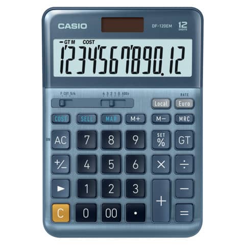 Casio DF-120EM - Calcolatrice da tavolo - 12 cifre - pannello solare, batteria - blu